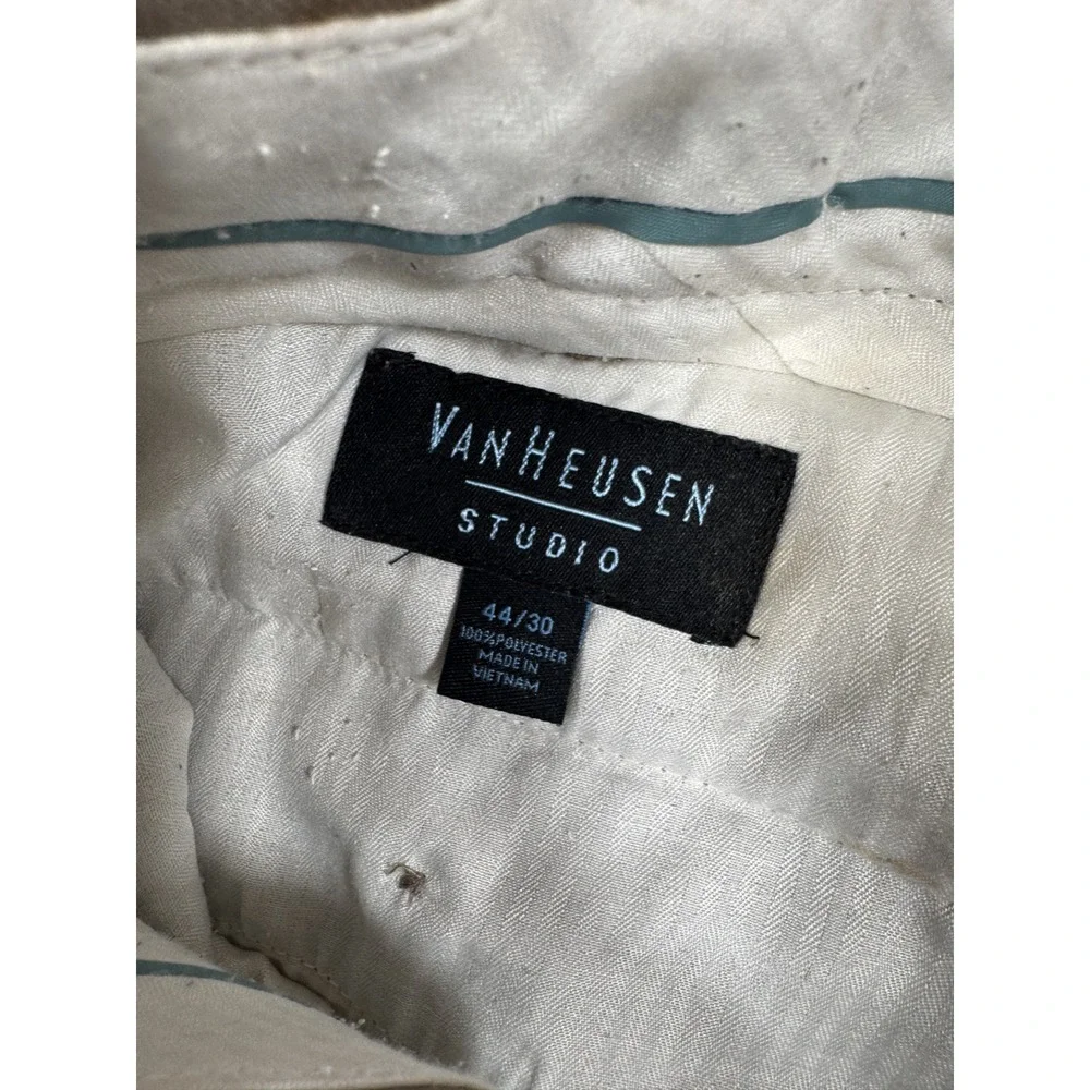 Van Heusen Studio Pleated Dress Pants 44/30 Khaki Brown Cuffed Professional